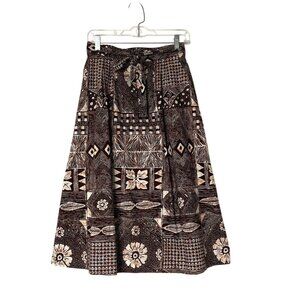 Vintage Orvis Womens Brown Floral & Geometric Print Cotton Wrap Skirt USA Medium
